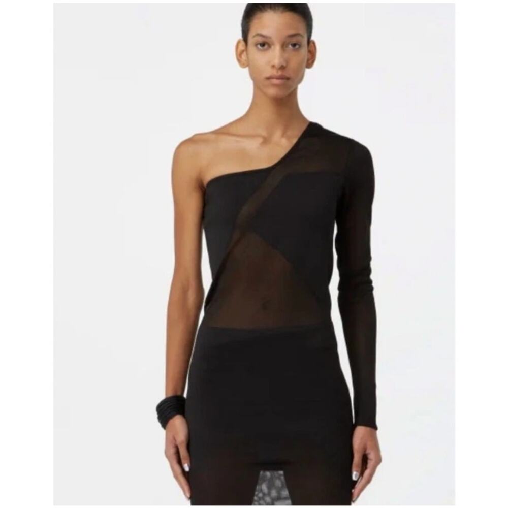 Sheer Black One Shoulder Mesh Bodycon Mini Dress Sculpted Club Baddie Edgy M EUC - Picture 5 of 10